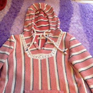Hollister pink , white, blue striped hoodie poncho size small